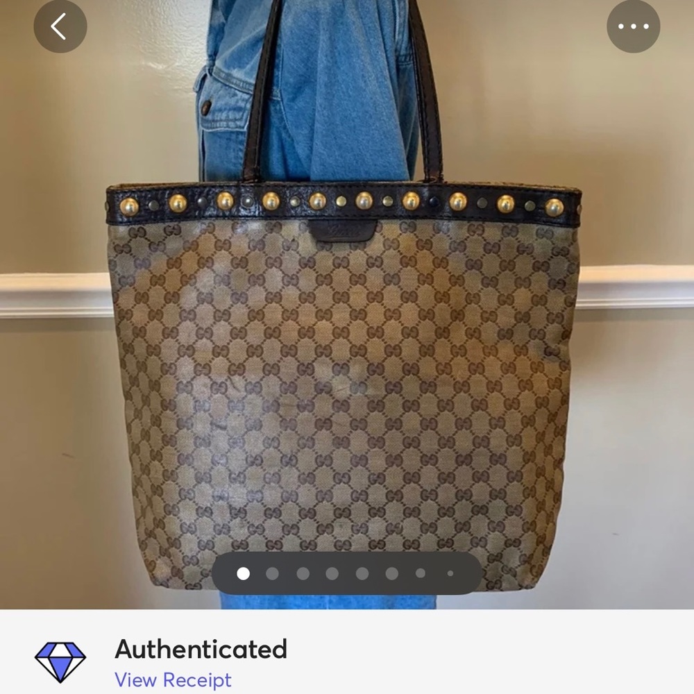 AUTH Gucci GG Monogram Rivets Tote Bag